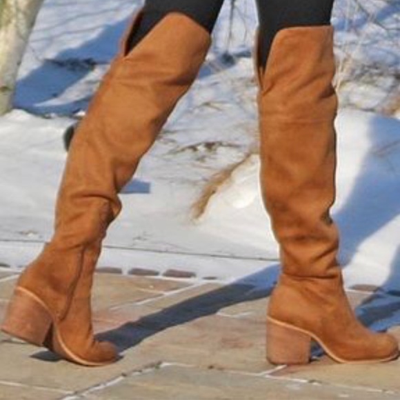 camel suede over the knee boots